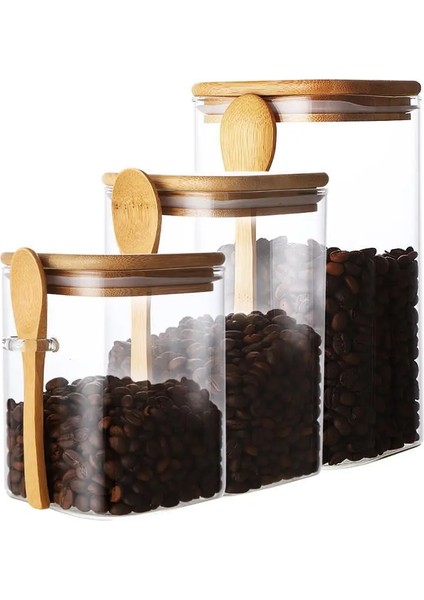 1000ML Tarzı Japon Tarzı Kare Cam Mühürlü Depolama Kavanoz Tahta Kaşık Baharat Kutusu Kahve Çekirdeği Kutuları Ev Süt Tozu Çay Kutuları (Yurt Dışından) fırsatları