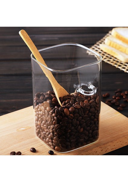 1000ML Tarzı Japon Tarzı Kare Cam Mühürlü Depolama Kavanoz Tahta Kaşık Baharat Kutusu Kahve Çekirdeği Kutuları Ev Süt Tozu Çay Kutuları (Yurt Dışından) indirimleri