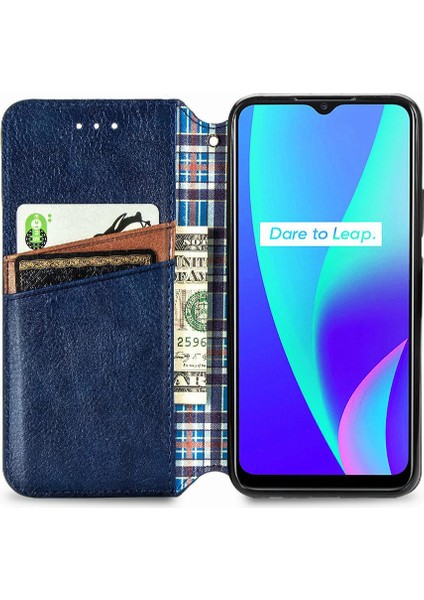 Oppo Realme C15 Zarif Iş Deri Çanta Cüzdan Fonksiyonu Için Kılıf (Yurt Dışından)