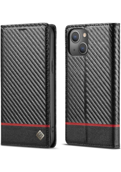 Iphone 13 Için Kılıf Mini Deri Folio Flip Case Manyetik Karbon Fiber (Yurt Dışından)