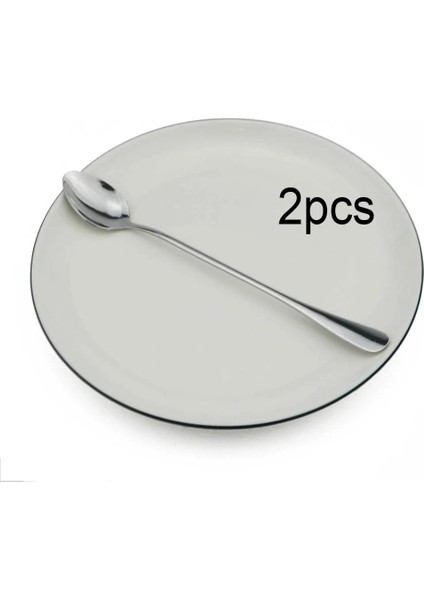 2 Adet Gümüş Tarzı Renkli Uzun Saplı Çay Kaşığı Suyu Kahve Karıştırma Çatal Bıçak Takımı Paslanmaz Çelik Kaşık Dondurma Tatlı Kaşığı Mutfak Aksesuarları (Yurt Dışından)