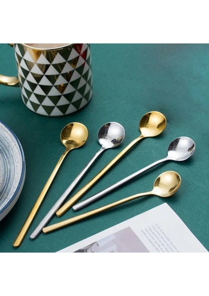 Y Tarzı Paslanmaz Çelik Kahve Kaşığı Altın Kaplama Çay Kaşığı Yuvarlak Kafa Uzun Saplı Şeker Tatlı Kek Dondurma Çorba Kaşığı (Yurt Dışından) fiyatları