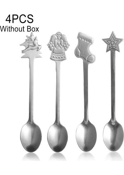 Kutu Stili Olmadan 4 Adet Paslanmaz Çelik Kaşık Seti Noel Kahve Kaşığı Dondurma Çorbası Şeker Tatlı Çay Kaşığı Karıştırma Karıştırıcı Mutfak Sofra Takımı (Yurt Dışından)