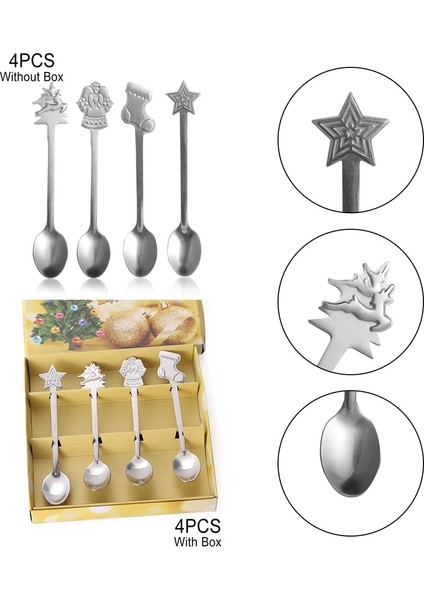 Kutu Stili Olmadan 4 Adet Paslanmaz Çelik Kaşık Seti Noel Kahve Kaşığı Dondurma Çorbası Şeker Tatlı Çay Kaşığı Karıştırma Karıştırıcı Mutfak Sofra Takımı (Yurt Dışından) modelleri