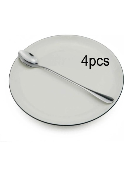 4 Adet Gümüş Tarzı Renkli Uzun Saplı Çay Kaşığı Suyu Kahve Karıştırma Çatal Bıçak Takımı Paslanmaz Çelik Kaşık Dondurma Tatlı Kaşığı Mutfak Aksesuarları (Yurt Dışından)