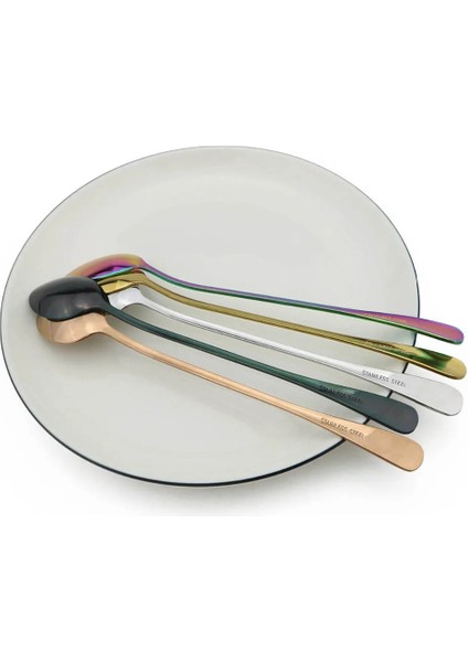 4 Adet Gümüş Tarzı Renkli Uzun Saplı Çay Kaşığı Suyu Kahve Karıştırma Çatal Bıçak Takımı Paslanmaz Çelik Kaşık Dondurma Tatlı Kaşığı Mutfak Aksesuarları (Yurt Dışından) fırsatları