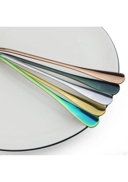 4 Adet Gümüş Tarzı Renkli Uzun Saplı Çay Kaşığı Suyu Kahve Karıştırma Çatal Bıçak Takımı Paslanmaz Çelik Kaşık Dondurma Tatlı Kaşığı Mutfak Aksesuarları (Yurt Dışından) indirimleri