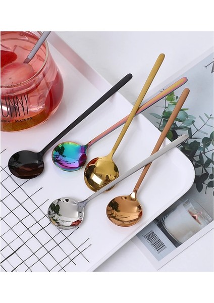 Renkli Stil 15CM Çay Kahve Kaşığı 15 cm Paslanmaz Çelik Küçük Yuvarlak Ayna Kaşık Ev Mutfak Ofis Otel Restoran Için Şeker Kek Tatlı (Yurt Dışından) fırsatları