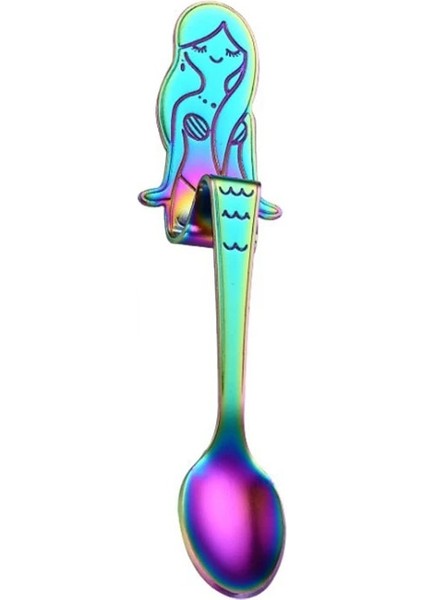 Renkli Stil 1 Adet Renkli Denizkızı Kaşık Yaratıcı Süt Kahve Kaşık Paslanmaz Çelik Dondurma Şeker Tatlı Kaşık Çay Kaşığı Yemek Sofra (Yurt Dışından)