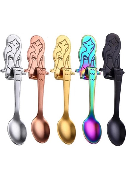 Renkli Stil 1 Adet Renkli Denizkızı Kaşık Yaratıcı Süt Kahve Kaşık Paslanmaz Çelik Dondurma Şeker Tatlı Kaşık Çay Kaşığı Yemek Sofra (Yurt Dışından) indirimleri