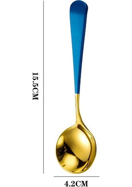 Mavi Altın Tarzı Yuvarlak Kafa Dondurma Tatlı Kahve Karıştırma Kaşığı Çay Şeker Kek Çatal Kaşık Paslanmaz Çelik Sofra Pota Aksesuarları (Yurt Dışından)