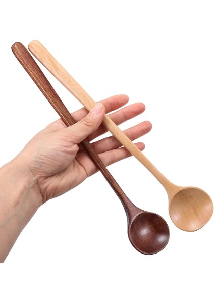 Yeni 2 Stil 1 Adet Ahşap Uzun Saplı Kaşık Yuvarlak Doğal Katı Ahşap Çorba Kaşık Tatlı Lapası Çay Kahve Kaşığı Sofra Mutfak Gereçleri (Yurt Dışından)