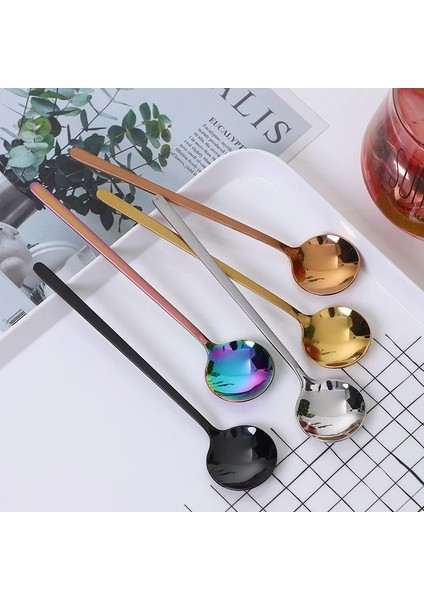 Gümüş Tarzı 15CM Çay Kahve Kaşığı 15 cm Paslanmaz Çelik Küçük Yuvarlak Ayna Kaşık Ev Mutfak Ofis Otel Restoran Için Şeker Kek Tatlı (Yurt Dışından) modelleri