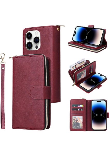 9 Kart ile El Kayışı Cüzdan Kılıf ile iphone 14 Pro Kart Tutucu Için Kılıf (Yurt Dışından)