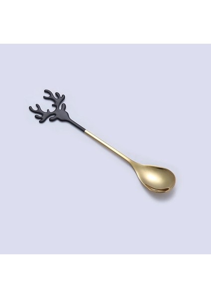 Siyah Altın Tarzı Geyik Kafası Şekli Paslanmaz Çelik Karıştırma Kaşığı Romantik Noel Elk Kahve Tatlı Kaşığı Nefis Sofra Hediye Kutusu Seti (Yurt Dışından)