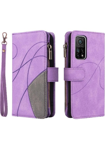 Xiaomi 10T/10T Pro Fermuar Cüzdan Tarzı ile Iki Renkli Dikiş (Yurt Dışından)