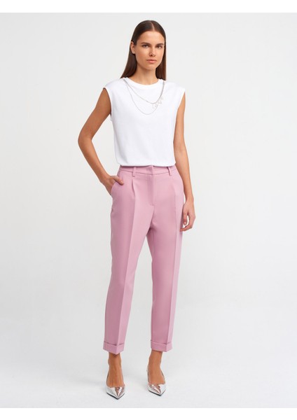 71270 Kıvrık Paça Düz Fit Pantolon-Pembe