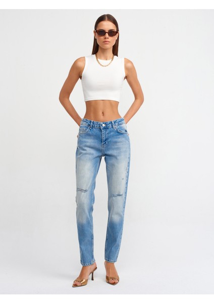 71440 Düşükbel Comfort Likra Denim Pantolon-Mavi