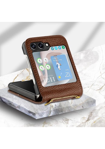 Telefon Kılıfı Için Samsung Galaxy Z Flip 5 Cüzdan Flip Folio Litchi Desen Pu (Yurt Dışından) fırsatları