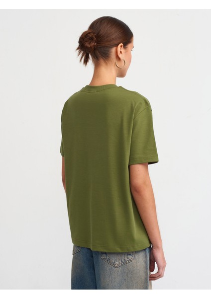 30312 Dekoratif Dikişli Bisiklet Yaka Tshirt-Haki fiyatları