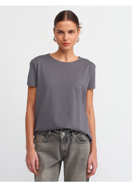 3471 Bisiklet Yaka Basic T-Shirt-Füme