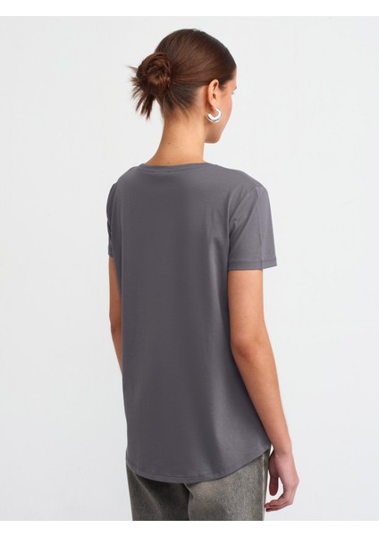 3471 Bisiklet Yaka Basic T-Shirt-Füme