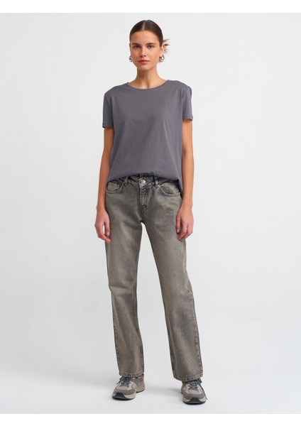3471 Bisiklet Yaka Basic T-Shirt-Füme