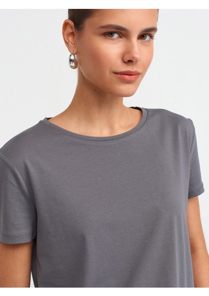 3471 Bisiklet Yaka Basic T-Shirt-Füme