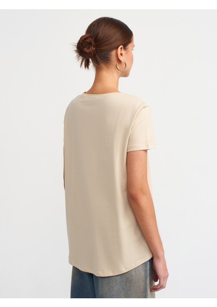 3471 Bisiklet Yaka Basic T-Shirt-Açık Bej modelleri