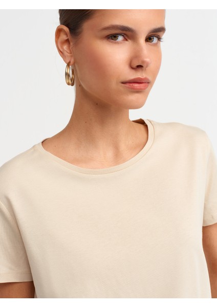 3471 Bisiklet Yaka Basic T-Shirt-Açık Bej fırsatları
