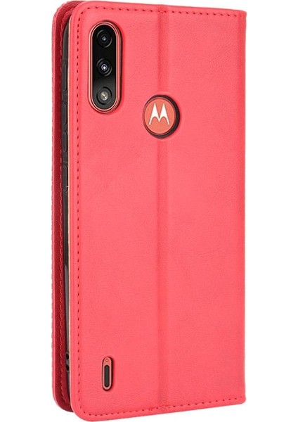 Motorola Moto E7 Güç Pu Deri Manyetik Kapatma Cüzdan Için Kılıf (Yurt Dışından)