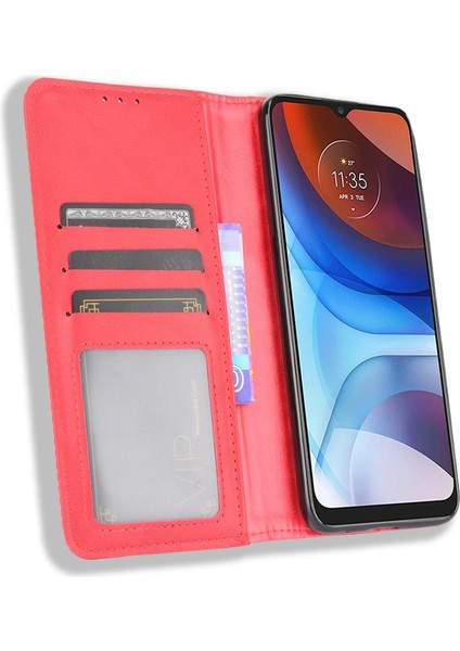 Motorola Moto E7 Güç Pu Deri Manyetik Kapatma Cüzdan Için Kılıf (Yurt Dışından)