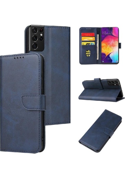 Samsung Galaxy S21 Ultra Tam Koruma Deri Folio Flip Case (Yurt Dışından)