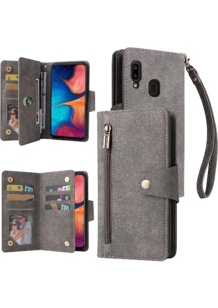 Samsung Galaxy A20 Kart Tutucu Fermuar Cüzdan Kapak ile Manyetik (Yurt Dışından)