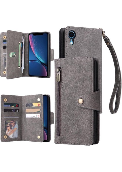Iphone Xr Kart Tutucu Fermuar Cüzdan Kapak El Kayışı Deri (Yurt Dışından)