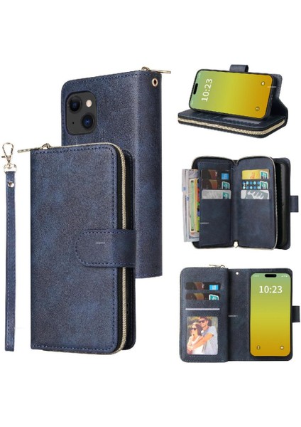 Iphone 15 Için Kılıf Kart Tutucu Fermuar Cep Cüzdan Kılıf 9 Kart Yuvaları ile (Yurt Dışından)
