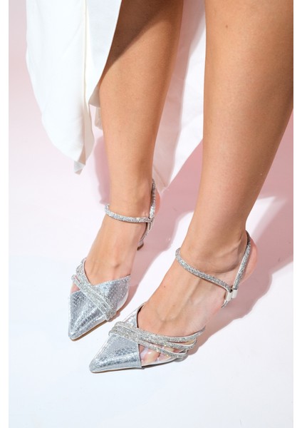 Lavıe Gümüş Desenli Şerit Taşlı Kadın Abiye Ayakkabı modelleri