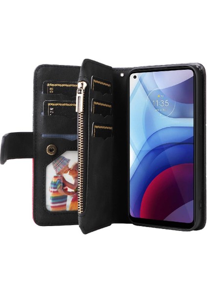 Motorola G Güç 2021 Fermuar Cüzdan Tarzı Kickstand Koruyucu Kılıf (Yurt Dışından)