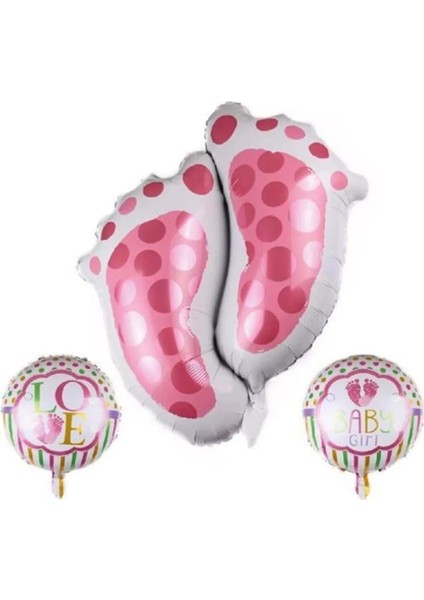 Ayak İzi Pembe Folyo Balon 3 Lü Set 75 cm