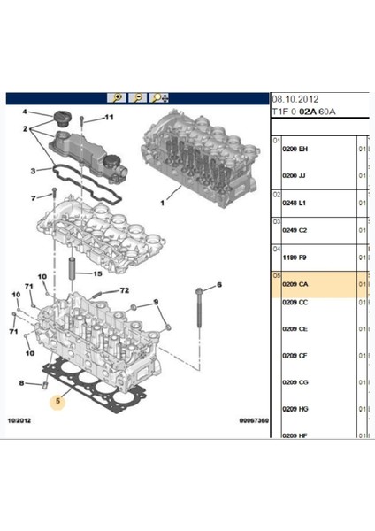 Silindir Kapak Contası Dw6 2 Tırnak 207 307 308 407 5008 Partner Tepee C3 C4 C5 Berlingo (0209CA)