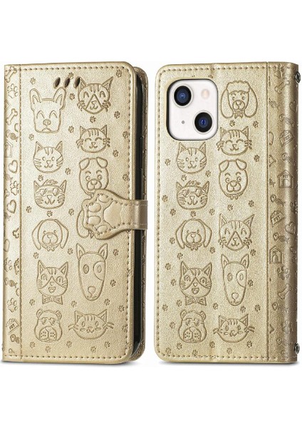 Iphone 13 Mini Deri Kılıf Kapak Kapak Darbeye Karikatür Kısa (Yurt Dışından)