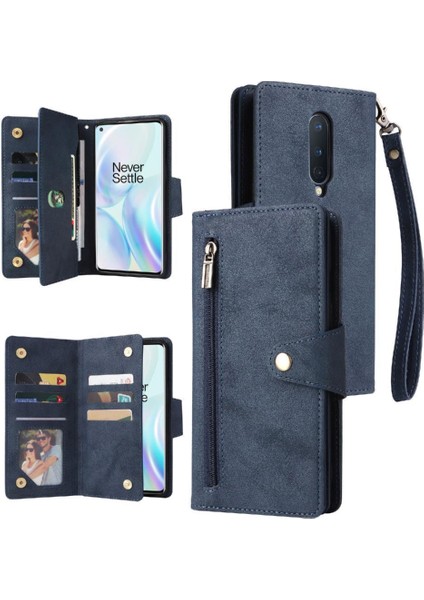 El Kayışı Kart Tutucu ile Oneplus 8 Fermuar Cüzdan Kapak Için Kılıf (Yurt Dışından)
