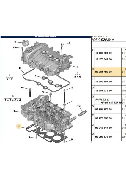Silindir Kapak Contası 1,2 12V 208 308 2008 5008 C3 C4 (9676148680-9844043380)