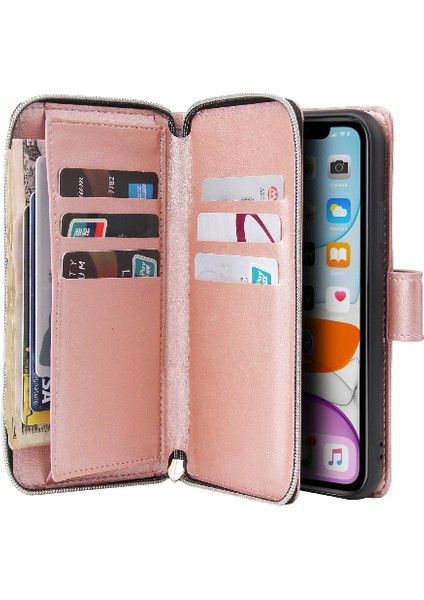 Iphone 11 Için Kılıf Pro Max Fermuar Cep Flip Kapak ile El Kayışı Cüzdan (Yurt Dışından)