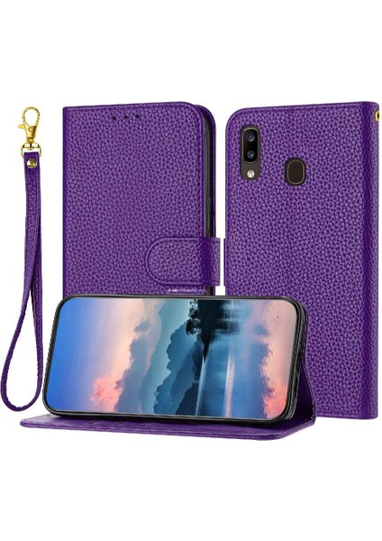 Samsung Galaxy A40 Litchi Desen Flip Folio Pu Deri Kart Için Telefon Kılıfı (Yurt Dışından)