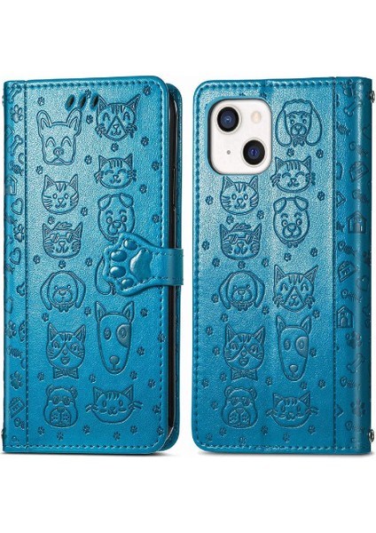 Iphone 13 Için Kılıf Kısa Kayış Darbeye Deri Kılıf Karikatür Hayvanlar (Yurt Dışından)