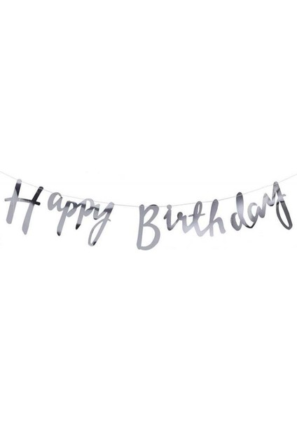 Gümüş Renkli Happy Birthday El Yazısı Banner