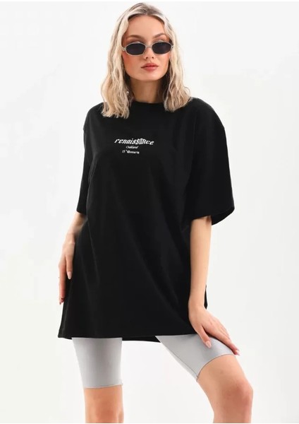 Baskılı Oversize T-Shirt - Siyah