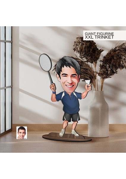 Kişiye Özel Badminton Karikatürlü Büyük Boy Ahşap Biblo-1, Arkadaşa Hediye , Sevgiliye Hediye, Kişiye Özel Biblolar