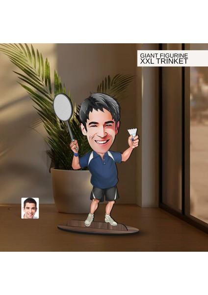 Kişiye Özel Badminton Karikatürlü Büyük Boy Ahşap Biblo-1, Arkadaşa Hediye , Sevgiliye Hediye, Kişiye Özel Biblolar fiyatları